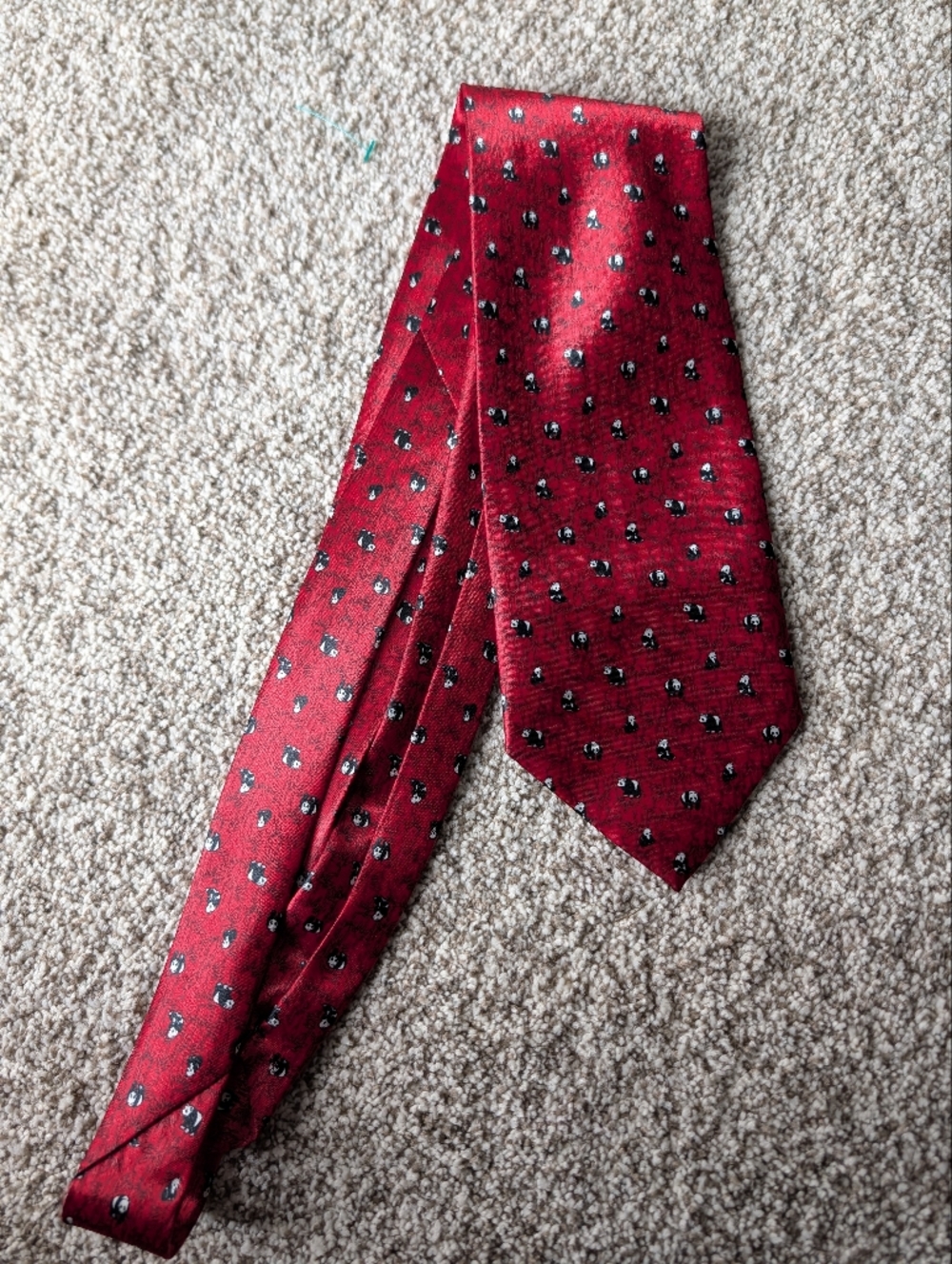 Kai Long 100% Silk Panda Pattern Red Tie
